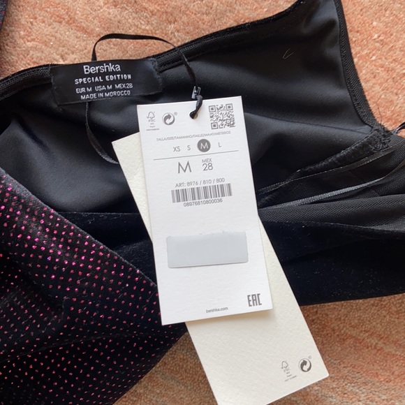 NWT Bershka Velvet Bodysuit w/ Pink Sparkes - Picture 2 of 3